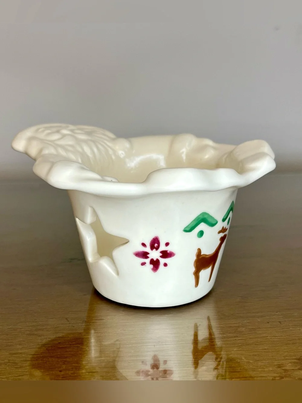 Vintage Pfaltzgraff Nordic Christmas Santa & Reindeer, Votive Candle Holder, 90s